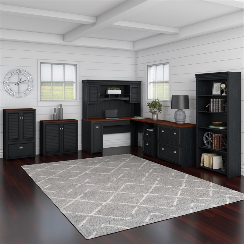 Bush Home Fairview 2 Drawer Lateral File Cabinet in Antique Black & Cherry