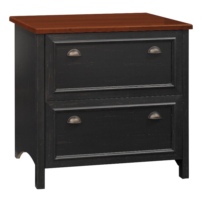 Bush Home Fairview 2 Drawer Lateral File Cabinet in Antique Black & Cherry