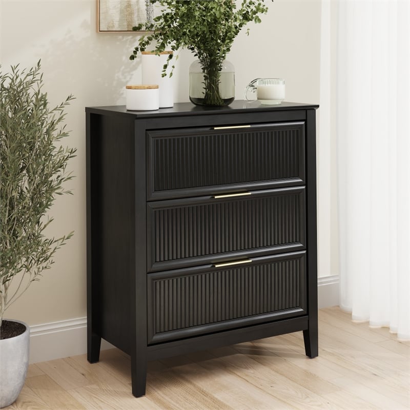 Bush Home Camille Fluted 3 Drawer Dresser in Onyx Birch