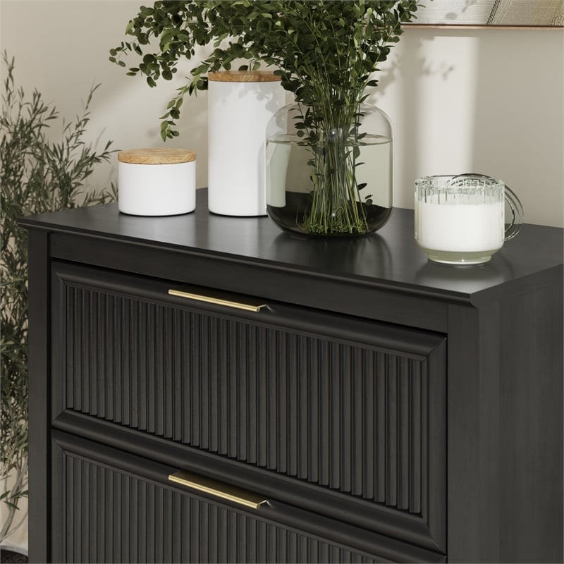Bush Home Camille Fluted 3 Drawer Dresser in Onyx Birch
