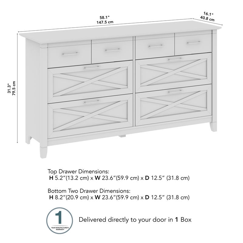 Bush Home Key West 6 Drawer Dresser in Washed Gray