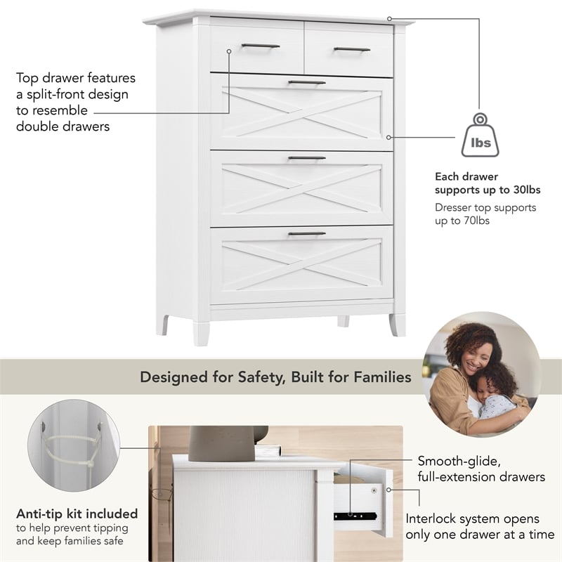 Bush Home Key West 4 Drawer Dresser in Pure White Oak
