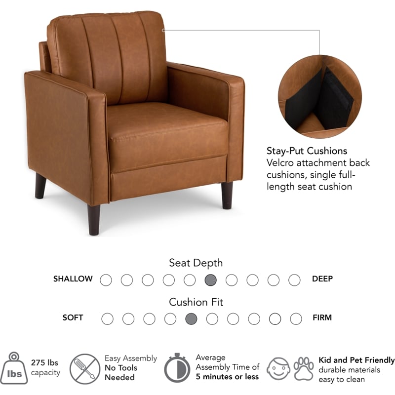 Bush Home Max 32W Accent Chair in Buffed Camel Vegan Leather