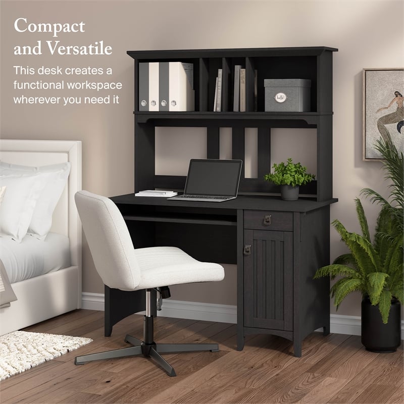 Salinas Small Computer Desk with Hutch in Vintage Black - Engineered Wood
