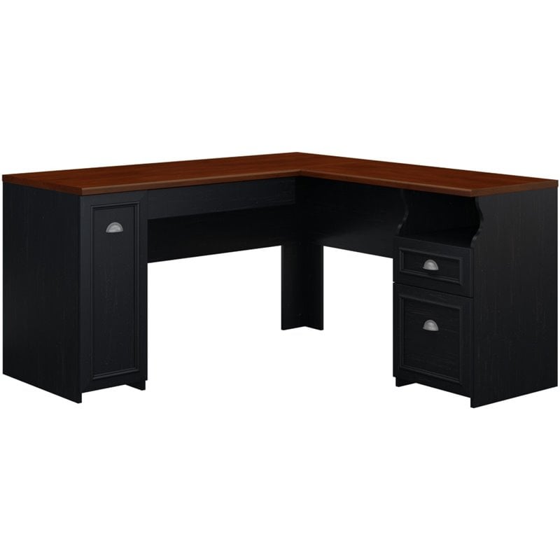 Fairview L Shaped Desk with storage in Antique Black - Engineered Wood