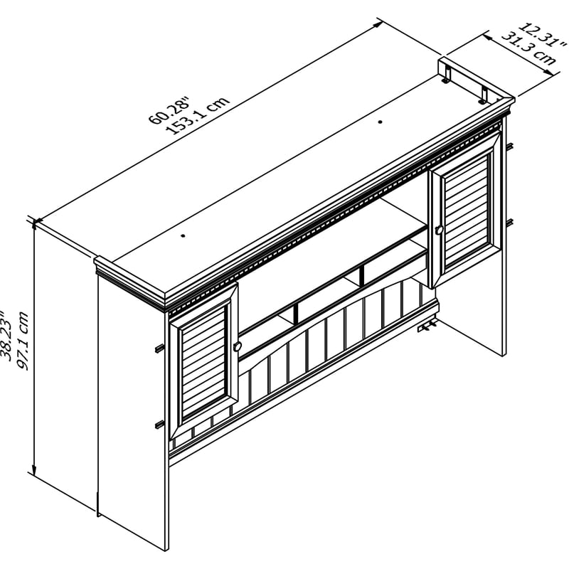 Fairview 60W Hutch for L Shaped Desk in Antique Black - Engineered Wood