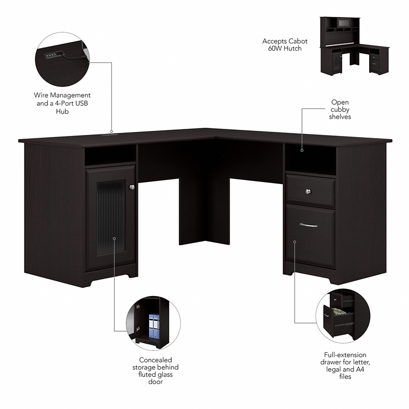 Cabot L Shaped Computer Desk With, Wood L Shaped Desk With Storage