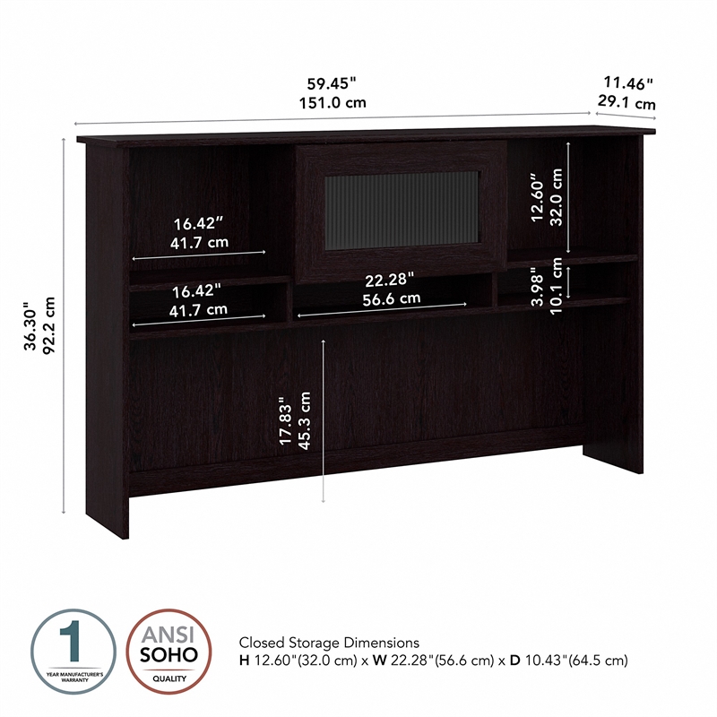 Cabot Hutch with Lifting Door in Espresso Oak - Engineered Wood