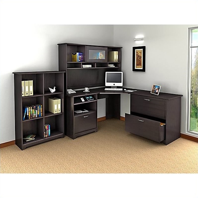 Bush Cabot 4 Piece L Shaped Computer Desk Office Set In Espresso