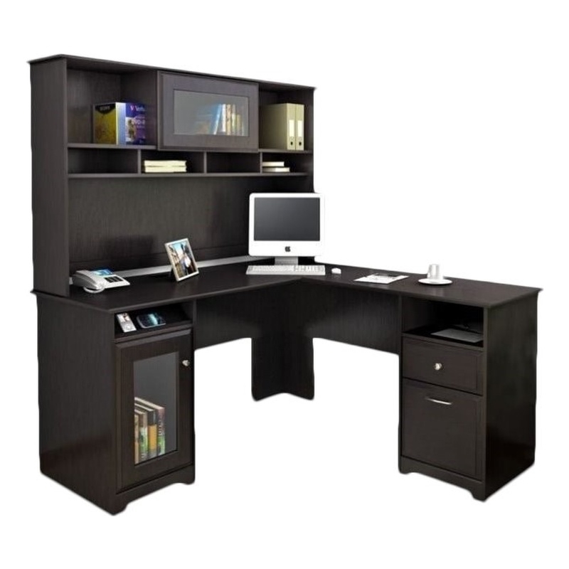 Bush Furniture Cabot L Shaped Computer Desk with Hutch in Espresso 