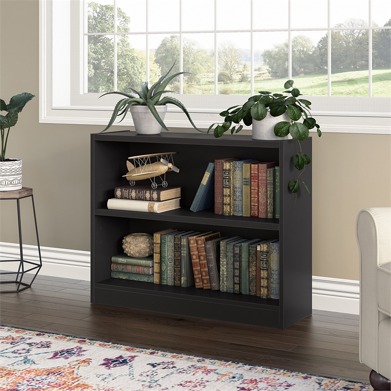 Bush Furniture Universal 2 Shelf Wood Bookcase in Classic Black