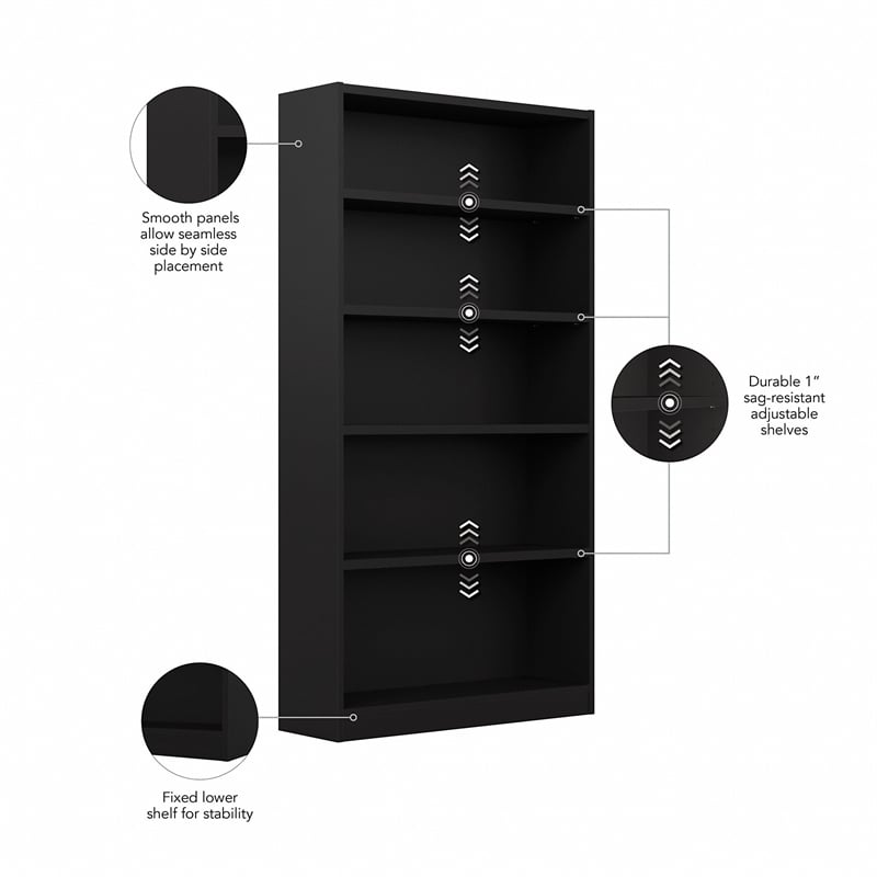 Bush Furniture Universal 5 Shelf Bookcase in Classic Black