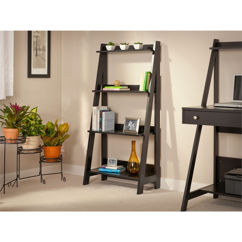 Bush Furniture Alamosa Ladder Bookshelf In Classic Black My72716 03