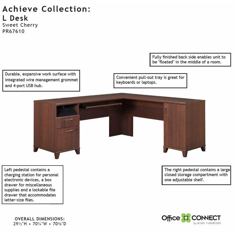 Bush Furniture Achieve L Shaped Desk In Sweet Cherry Pr67610k