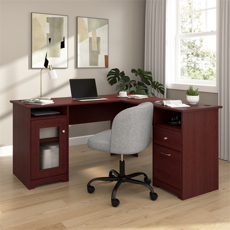 Cabot 60W L Computer Desk with Storage in Harvest Cherry - Engineered Wood