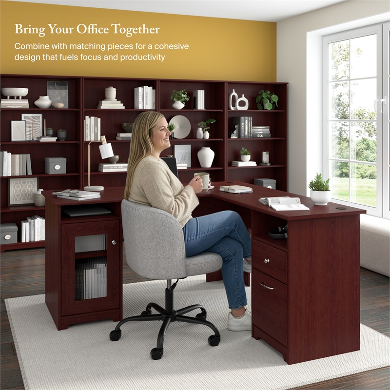 Cabot 60W L Computer Desk with Storage in Harvest Cherry - Engineered Wood