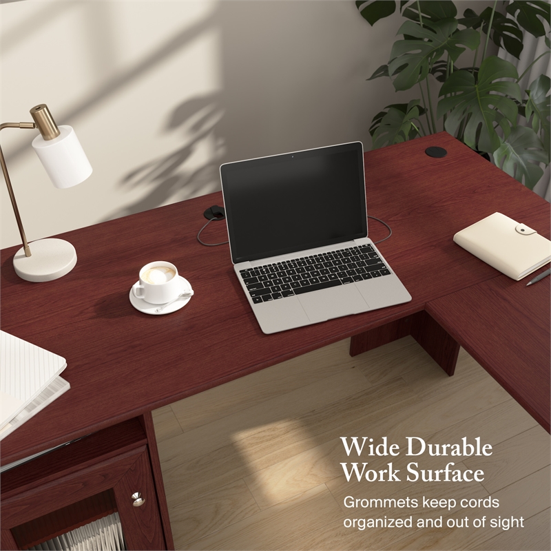 Cabot 60W L Computer Desk with Storage in Harvest Cherry - Engineered Wood