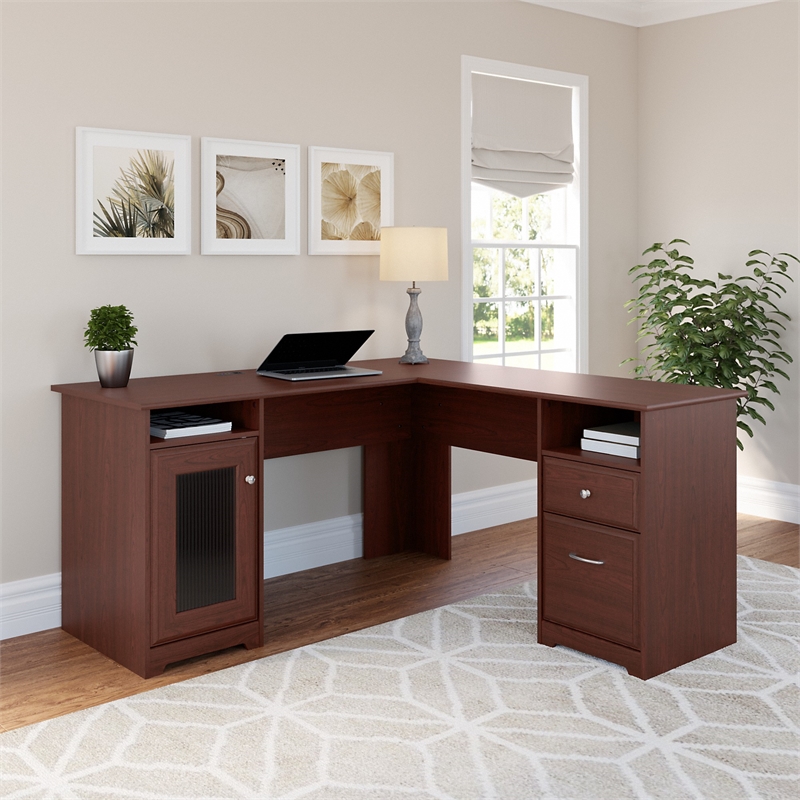 Bush Furniture Cabot 60" LShaped Computer Desk in Harvest Cherry