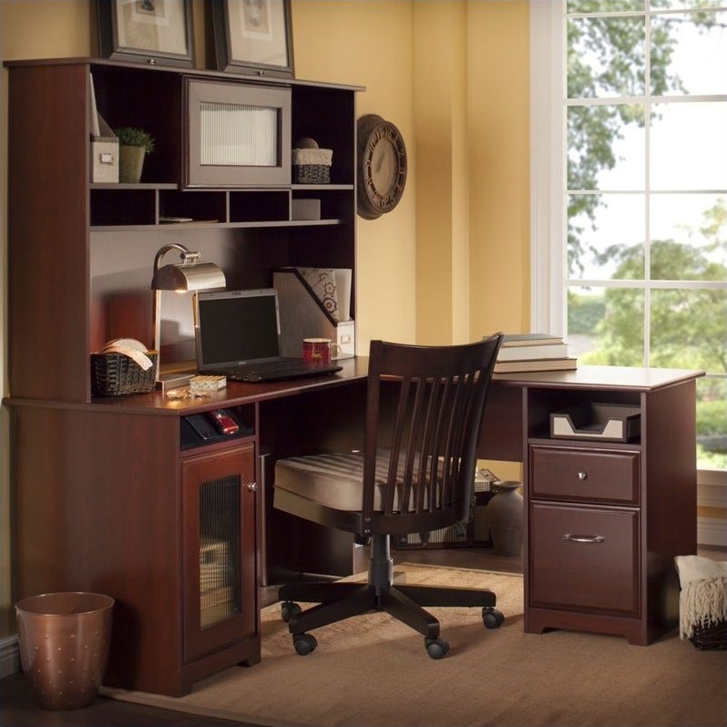 Bush Cabot 60 L Shaped Computer Desk With Hutch In Harvest Cherry