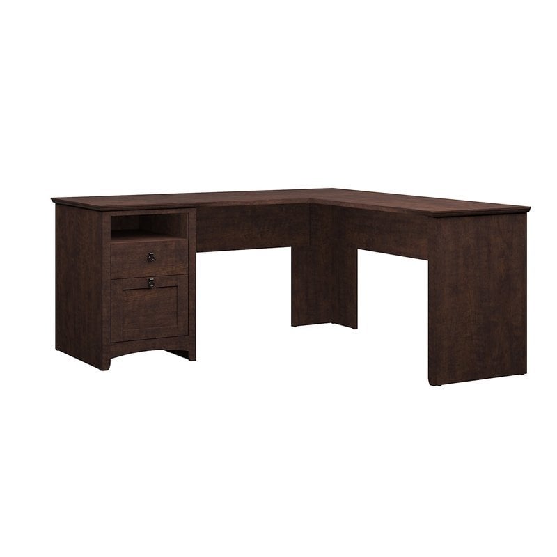 Bush Furniture Buena Vista 60W L Shaped Desk with Drawers in Cherry