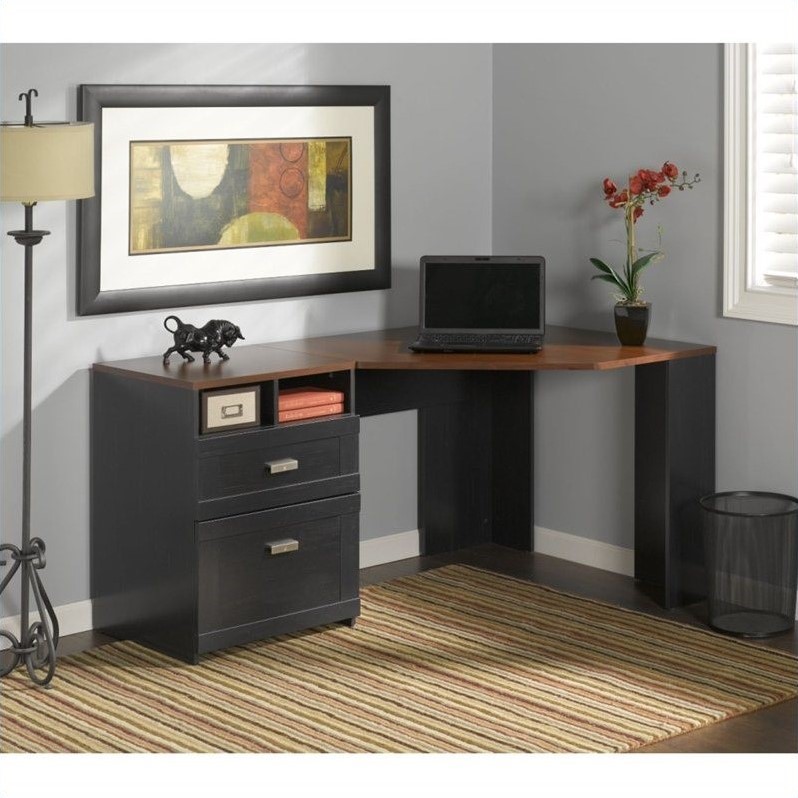 Wheaton Reversible Corner Desk in Antique Black and Cherry - Engineered Wood