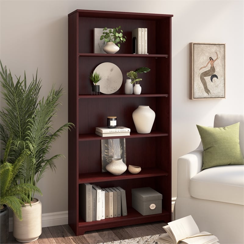 Cabot Tall 5 Shelf Bookcase in Harvest Cherry - Engineered Wood