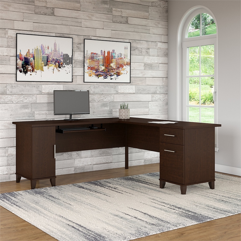 Bush Furniture Somerset 72W L Shaped Desk in Mocha Cherry WC81810K