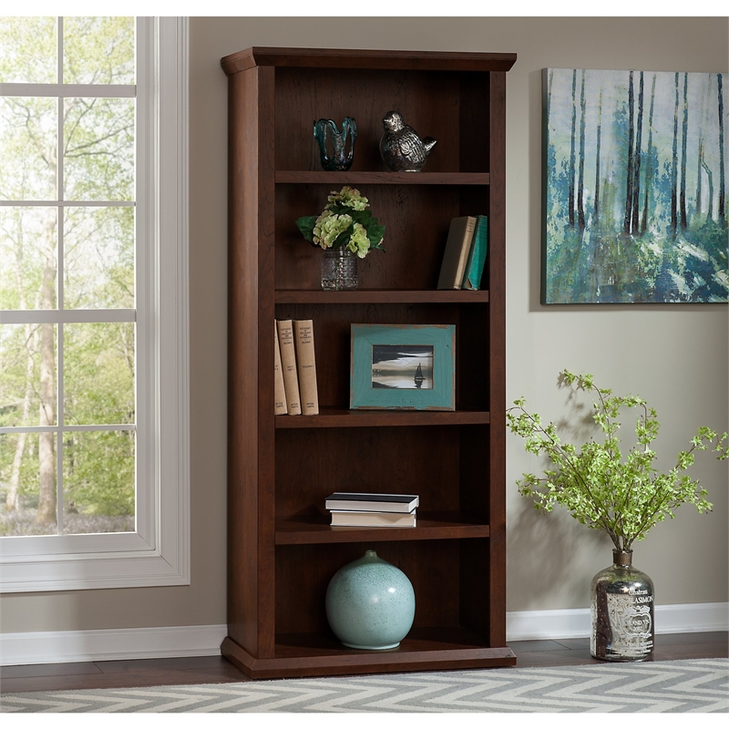 Yorktown 5 Shelf Tall Bookcase in Antique Cherry - Engineered Wood