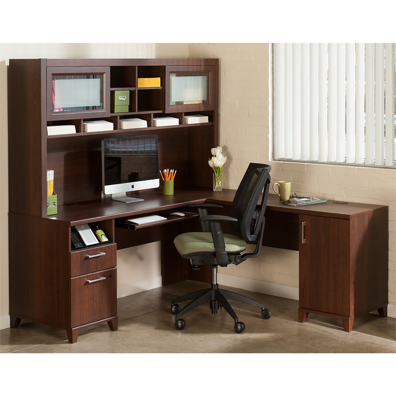 Bush Furniture Achieve L Shaped Desk with Hutch in Sweet Cherry ACH001SC