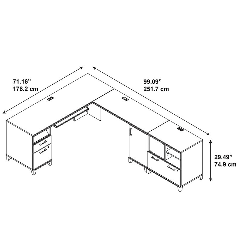 Achieve L Shaped Desk With Printer Stand File Cabinet In Sweet