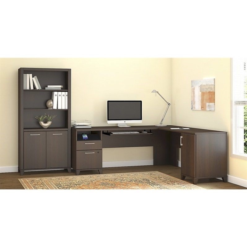 Bush Furniture Achieve L Shaped Desk With Bookcase In Sweet Cherry Bush Furniture Achieve L Shaped Desk With Bookcase In Sweet Cherry