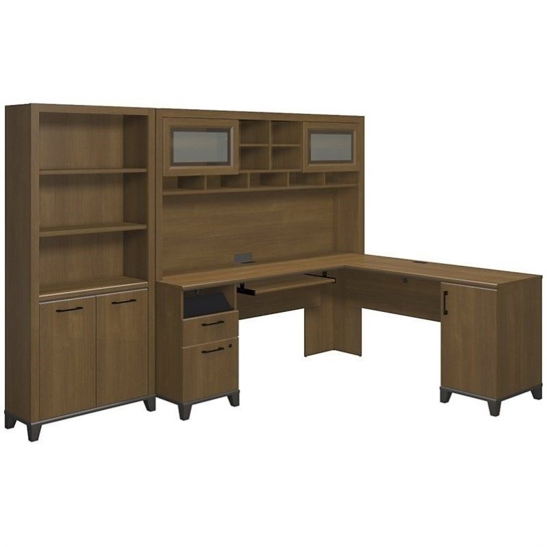 Bush Achieve 3 Piece L Shape Desk Office Set In Warm Oak Ach005wo Bush Achieve 3 Piece L Shape Desk Office Set In Warm Oak