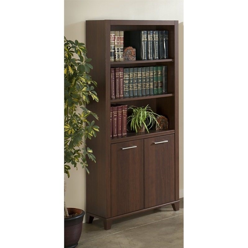 Bush Furniture Achieve Bookcase with Doors in Sweet Cherry ACH008SC