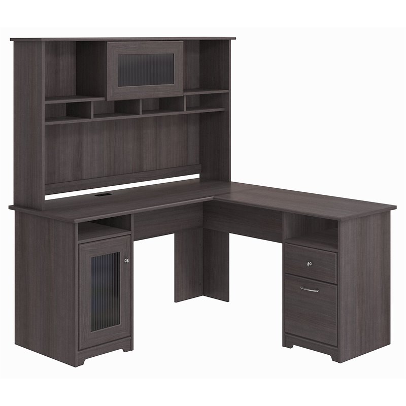 Cabot L Shaped Desk with Hutch in Heather Gray - Engineered Wood