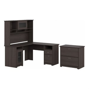 cabot l desk with hutch & file cabinet in heather gray - engineered wood