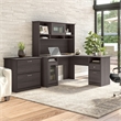 Cabot L Desk with Hutch & File Cabinet in Heather Gray - Engineered Wood