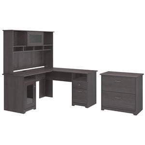 bush furniture cabot l desk with hutch and lateral file cabinet