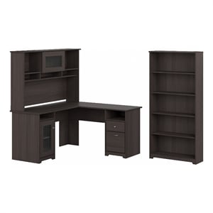 Cabot L Shaped Desk with Hutch and Bookcase in Heather Gray - Engineered Wood