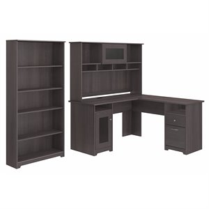 bush furniture cabot l desk with hutch and 5 shelf bookcase