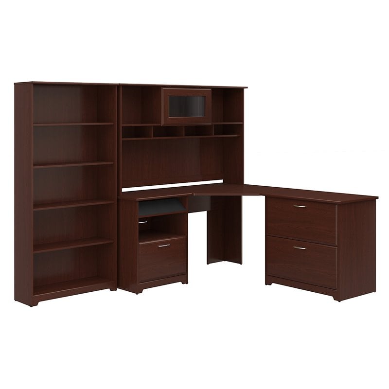 Bush Furniture Cabot Corner Desk and Office Chair in Harvest Cherry