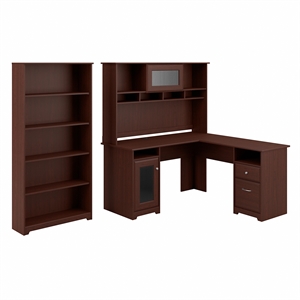 bush furniture cabot l shaped desk with hutch and 5 shelf bookcase