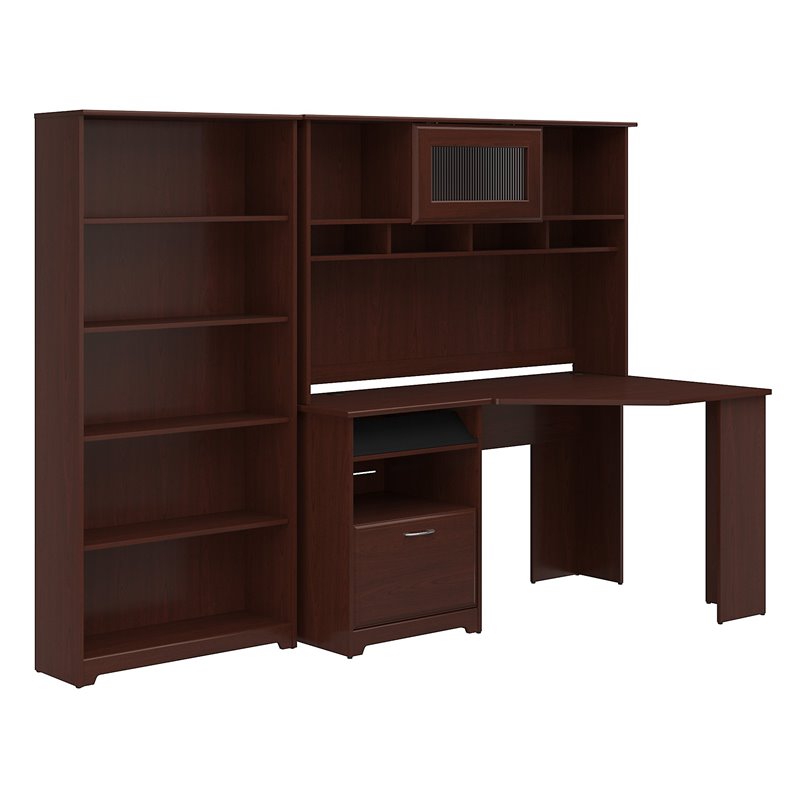 Bush Furniture Cabot Corner Desk With Hutch And 5 Shelf Bookcase Cab012hvc