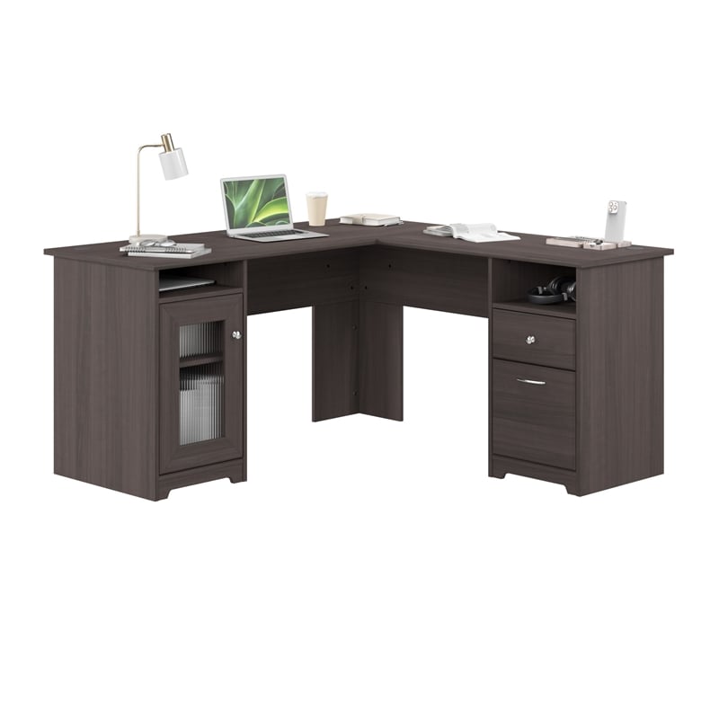 Cabot 60W L Shaped Computer Desk with Storage in Heather Gray - Engineered Wood