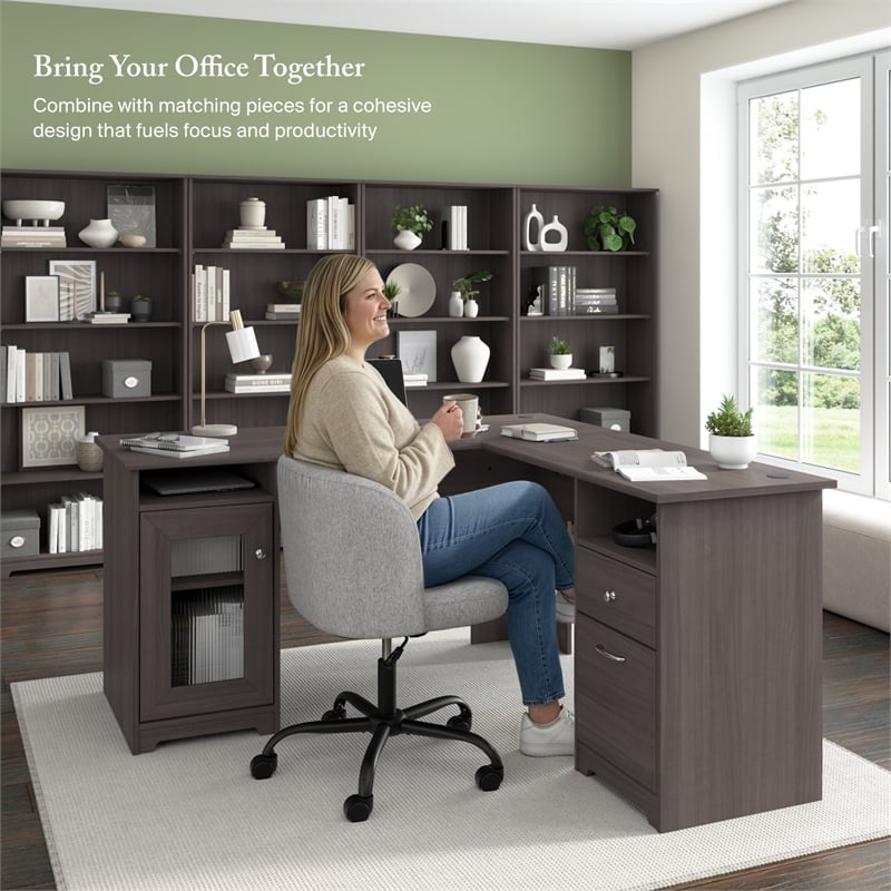 Cabot 60W L Shaped Computer Desk with Storage in Heather Gray - Engineered Wood