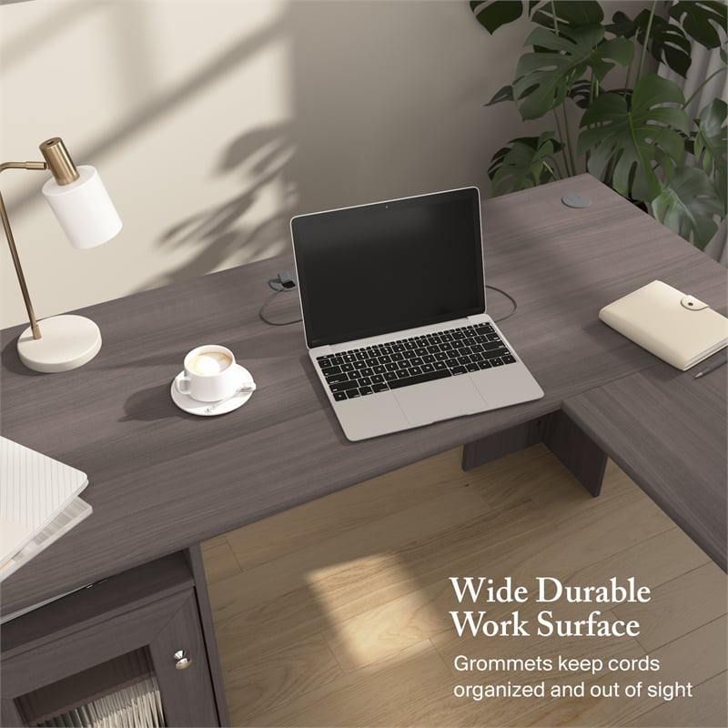 Cabot 60W L Shaped Computer Desk with Storage in Heather Gray - Engineered Wood