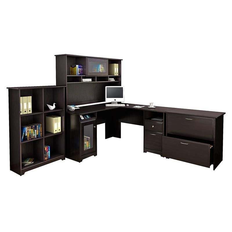 Bush Furniture Cabot L Shaped Desk with Hutch Office Suite in Espresso ...