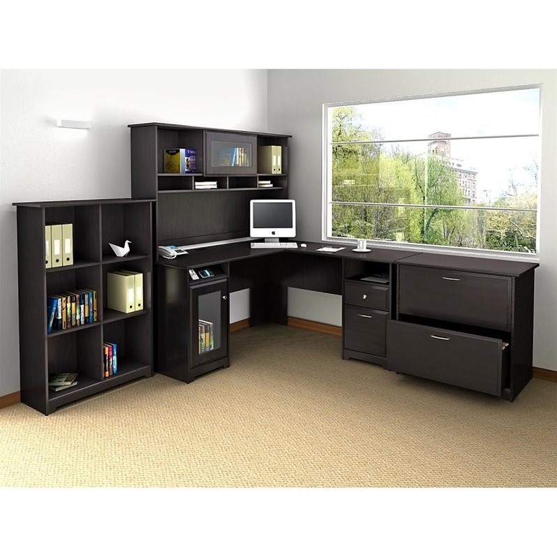 Bush Cabot L Shaped Desk With Hutch Office Suite In Espresso Oak Bush Cabot L Shaped Desk With Hutch Office Suite In Espresso Oak