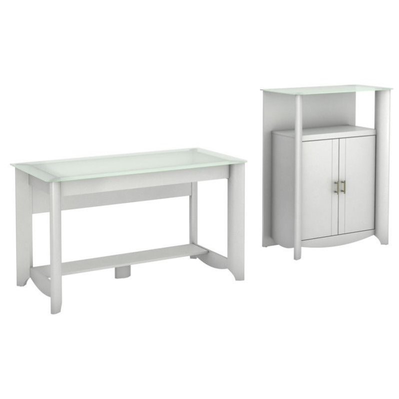 Bush Aero Computer Desk With Medium Storage Cabinet In Pure White Medium Storage Cabinet In Pure White