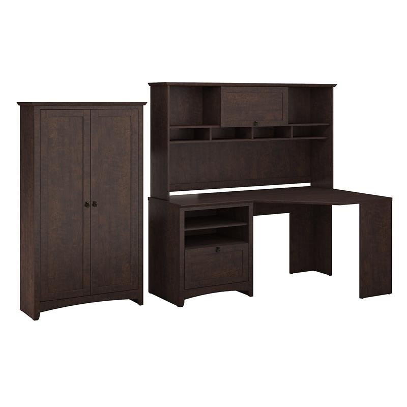 Buena Vista Corner Desk With Hutch And Tall Storage Cabinet In