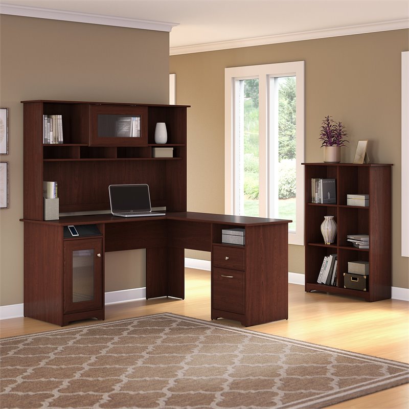 Bush Furniture Cabot L Shaped Desk with Hutch and 6 Cube Organizer in ...